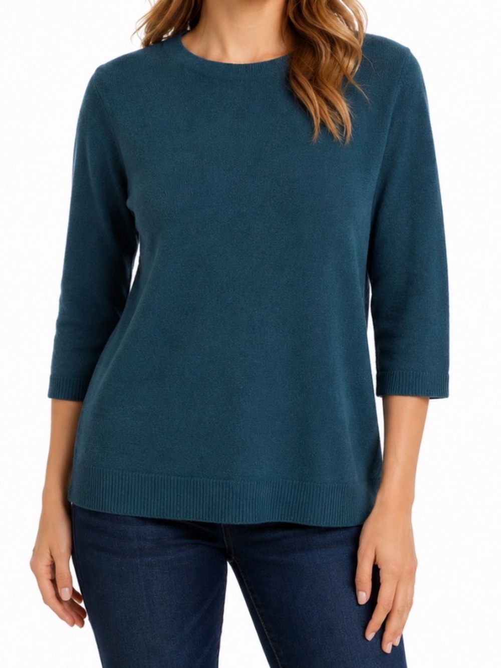 Talbots Cashmere Teal Scoopneck Three-Quarter Sleeve Sweater